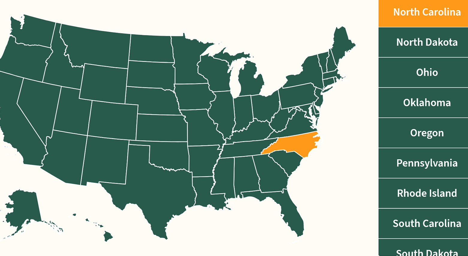 screenshot of Right-to-Farm page showing US state map